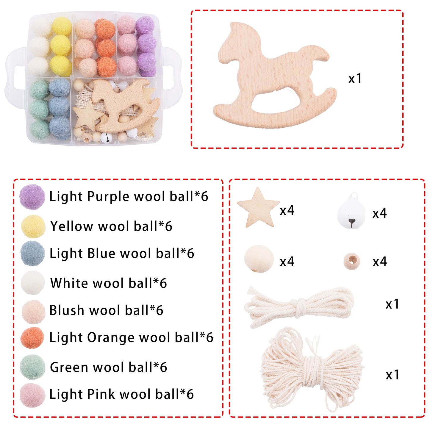 Baby Wooden Teether Suit DIY Bed Bell Toy Beech Rodent Ring Wool Ball Baby Room Decoration Christmas Gifts Children'S Goods Toys