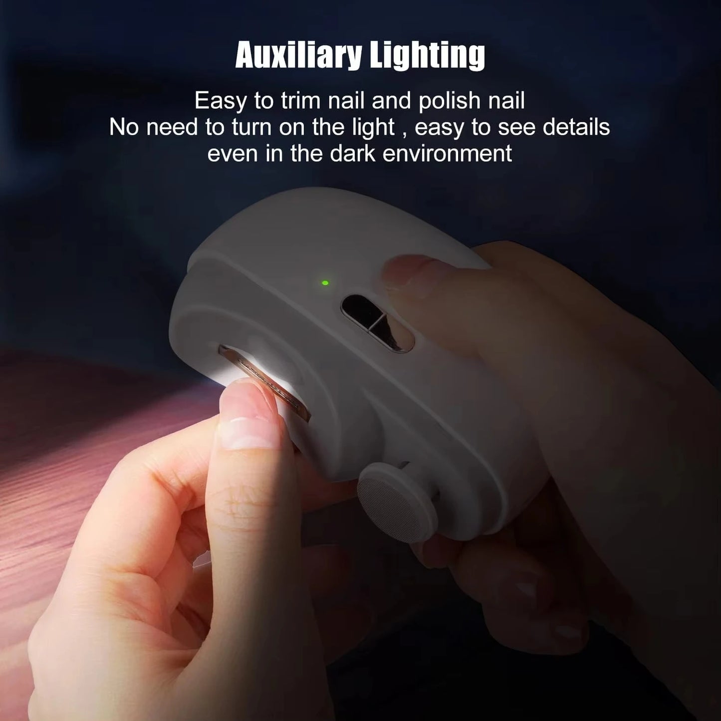 Automatic Electric Nail Clipper with Light & 2 Speeds, Nail Polisher 2 in 1 Design, Nail Clip Storage, USB Rechargeable Safety