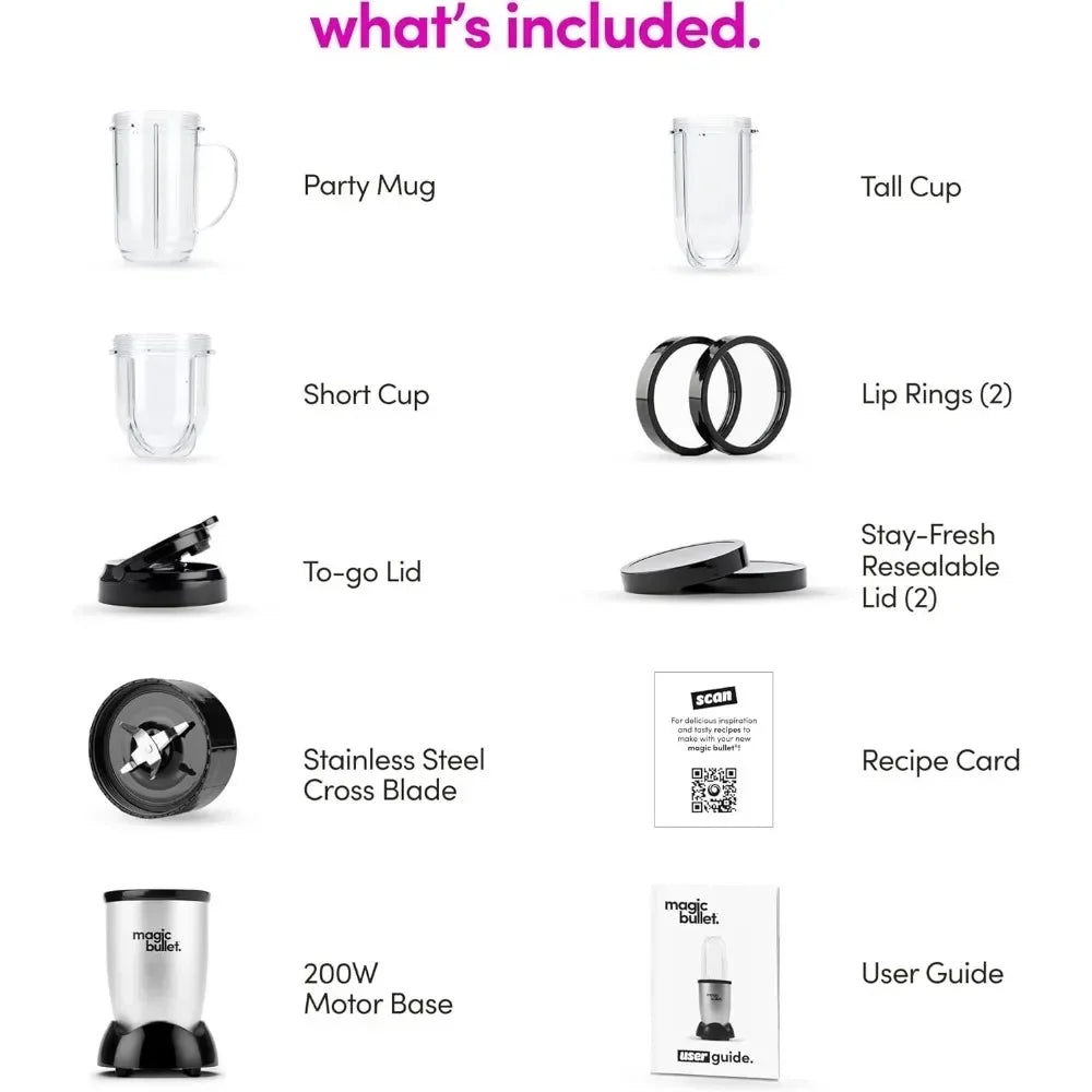 Magic Bullet Blender, Small, Silver, 11 Piece Set , portable blender wheatgrass juicer