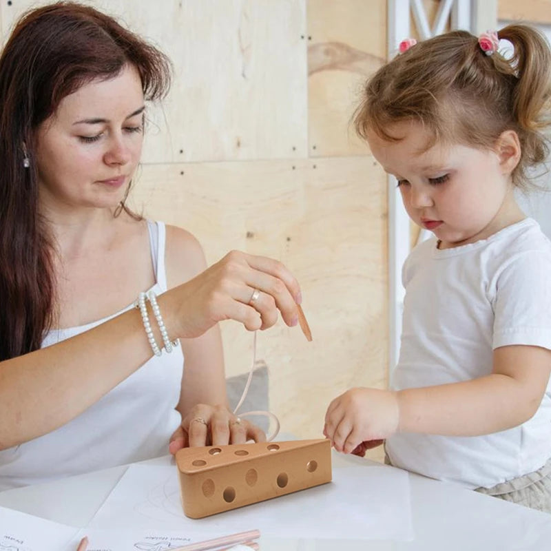 Wooden Lacing Cheese Threading Toys for Toddlers Montessori i Wood Cheese Toys Puzzle Game Threading Educational Toys Baby Gifts