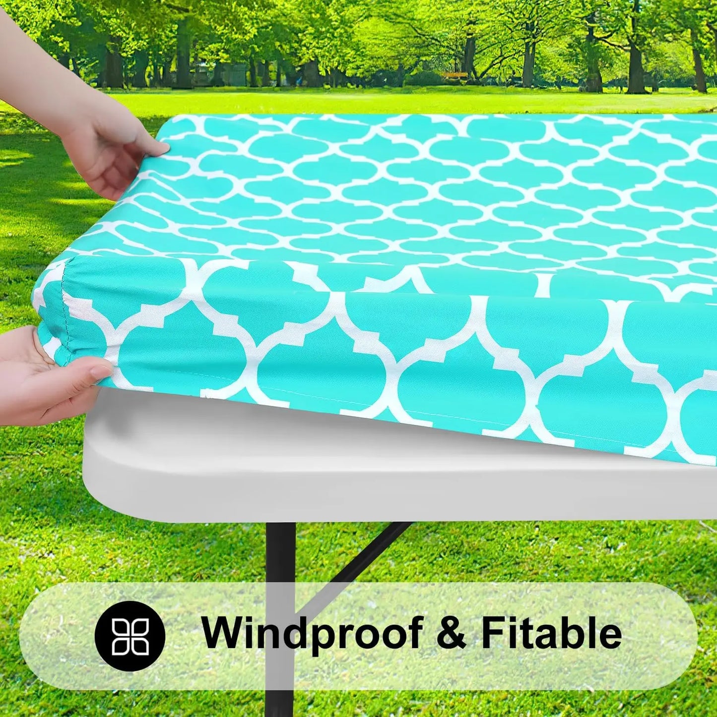 Elastic Fitted Vinyl Waterproof Tablecloth Flannel Backing Rectangle Table Cover Folding Table Wipeable TableCloth Outdoor Party