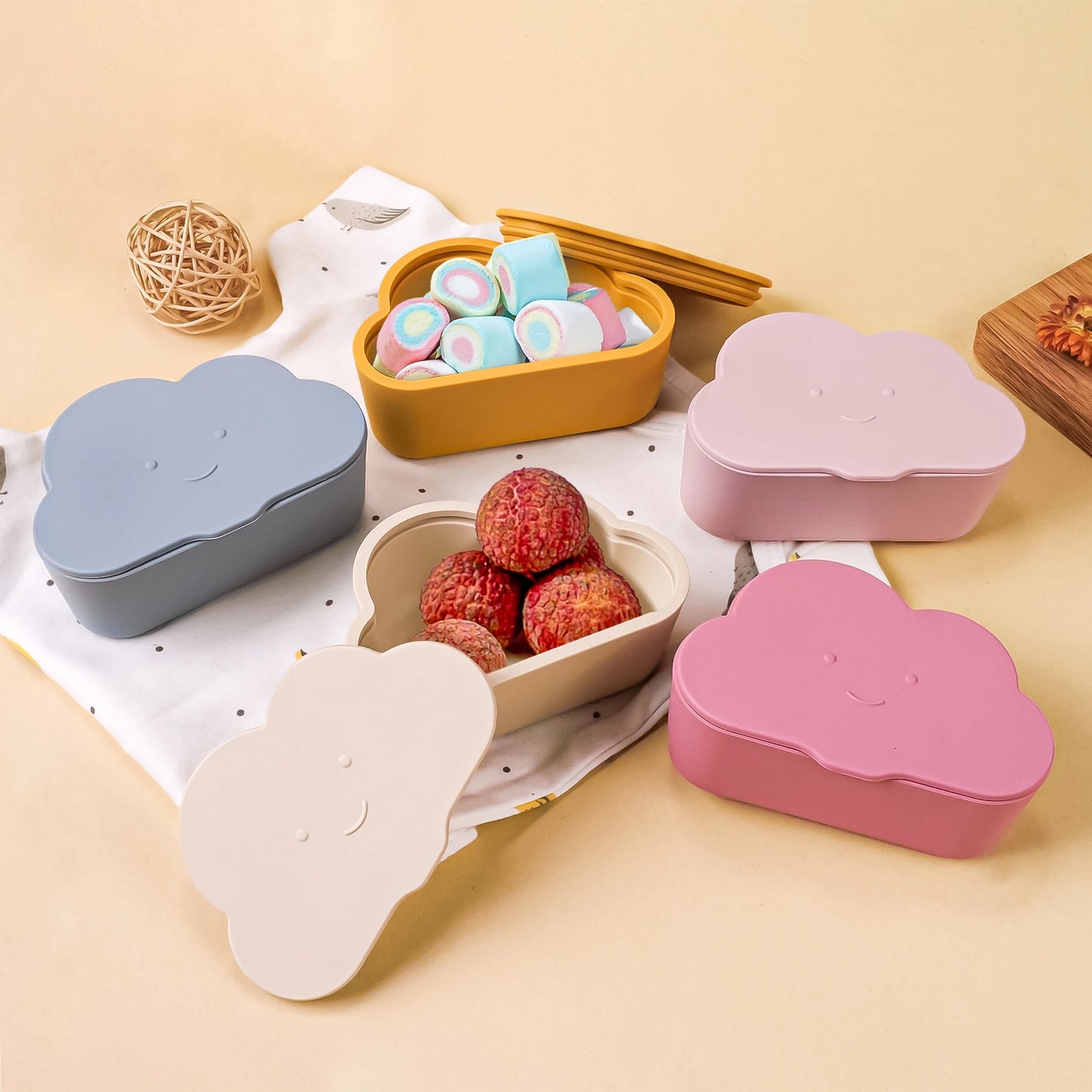 Cartoon Cloud Baby Bowl with Suction Cup Dishes Lunch Box Kid Baby Children Infant Baby Rice Feeding Bowl Snack Plate Tableware