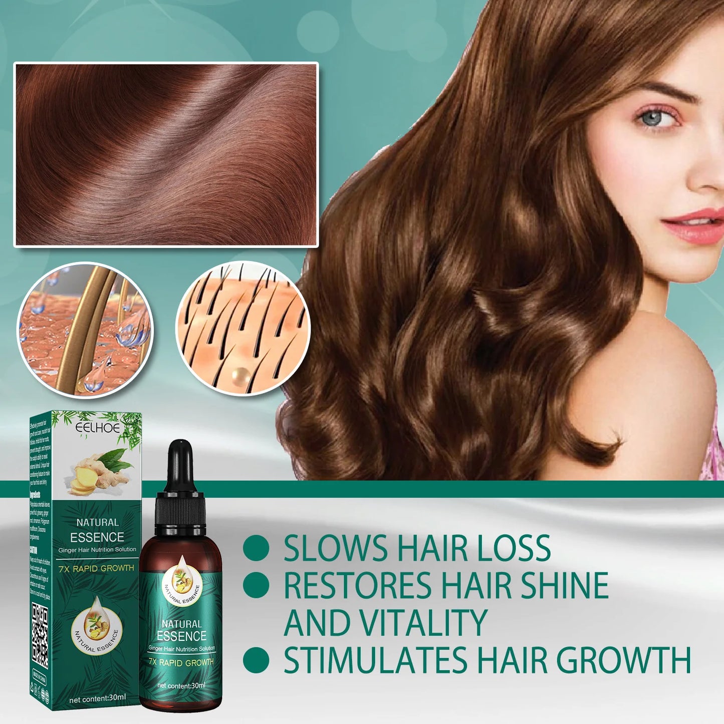 EELHOE Ginger Hair Essence Restore Hair Follicles Strengthening Nourishing Scalp Treatment Baldness Anti Frizzy Hair Care Serum
