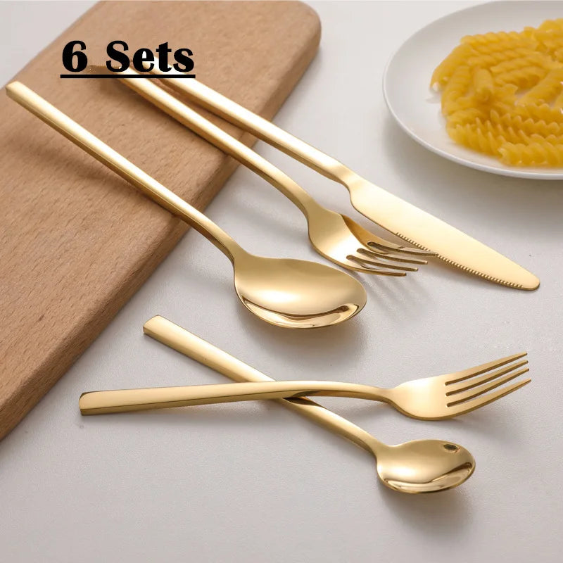 KuBac Hommi Golden Cutlery Set 18/10 stainless steel Silverware Gold Dinnerware Set Service For 6 Drop Shipping
