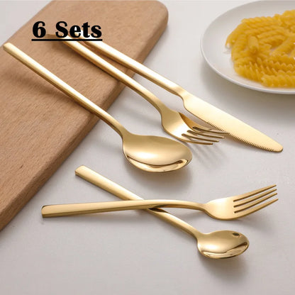 KuBac Hommi Golden Cutlery Set 18/10 stainless steel Silverware Gold Dinnerware Set Service For 6 Drop Shipping