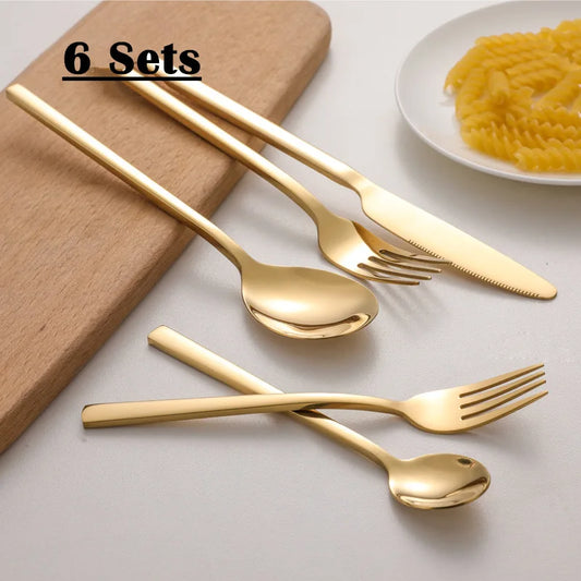 KuBac Hommi Golden Cutlery Set 18/10 stainless steel Silverware Gold Dinnerware Set Service For 6 Drop Shipping