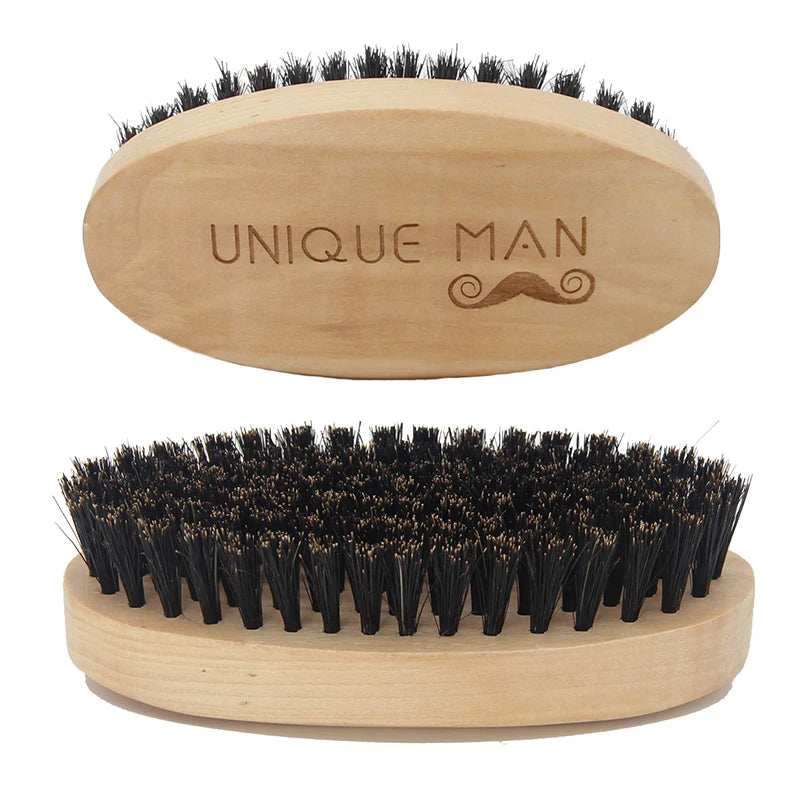 Natural Wooden Boar Bristle Beard Brush For Men Beard Mustache Facial Hair Grooming Styling Shaping Handmade Comb Brush Male Kit