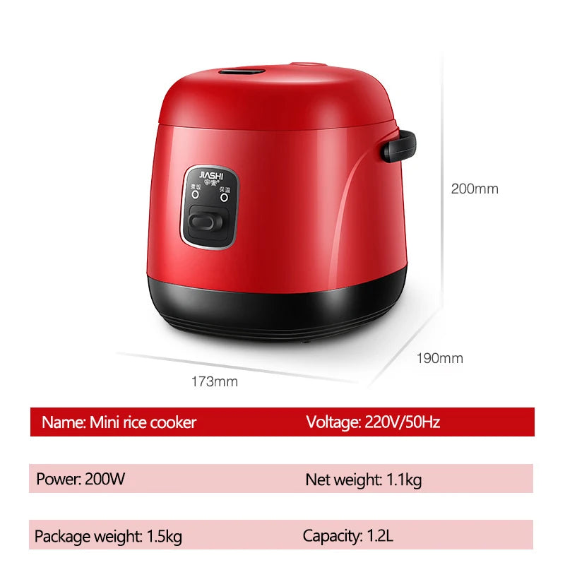 1.2L Mini Electric Rice Cooker Food Steamer Multifunction Kitchen Cooking Pot Non-stick Liner Lunch Box Stew Soup Porridge 220V