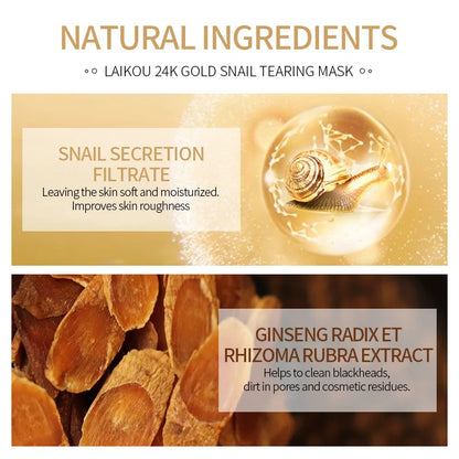 LAIKOU 50g 24K Gold Foil Snail Peel Mask Deep Cleansing Remove Blackheads Anti-Acne Firming Skin Oil-Control Whitening Skin Care