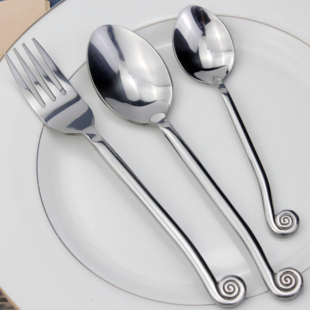 Hot Creative Design Snail Shape Handle Dinnerware Set Forged Craft Stainless Steel Mirror Polish Famous Cutlery Set For Kitchen