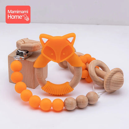 3pcs/set Baby Pacifier Chain Set  Music Rattle Dummy Soother Wooden Clip Holder Silicone Beads Baby Rattles Montessori Toy Kids