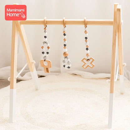 Mamihome Baby Wooden Teether Chain Baby Gym Play Toys Sensory Ring-Pull Beech Rings Wooden Rodent Blank Pendant Children'S Goods