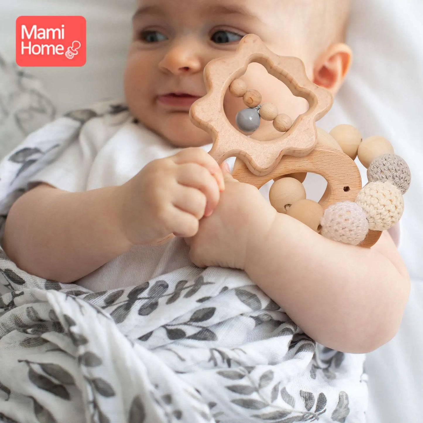 1Set Baby Wooden Rattle Beech Animal Hand Teething Wooden Ring Nursing Bracelet Infant Hand Bells Shaking Early Educational Toys