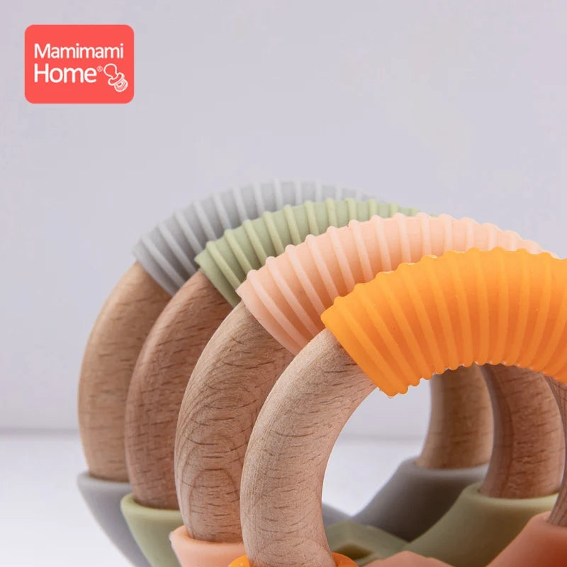 3pcs/set Baby Pacifier Chain Set  Music Rattle Dummy Soother Wooden Clip Holder Silicone Beads Baby Rattles Montessori Toy Kids