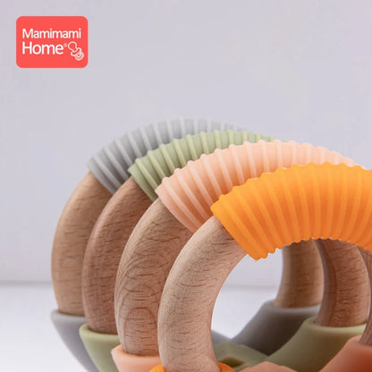 3pcs/set Baby Pacifier Chain Set  Music Rattle Dummy Soother Wooden Clip Holder Silicone Beads Baby Rattles Montessori Toy Kids