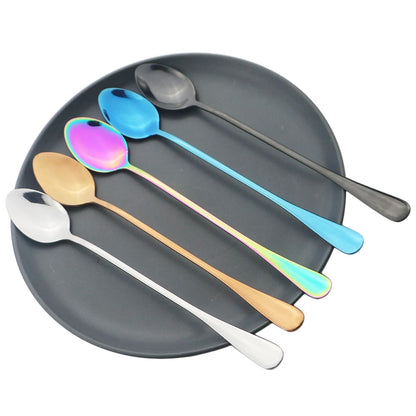 Juice Coffee Stirring Cutlery Set Colorful Rainbow Teaspoon Dinnerware Ice Cream Long Handle Scoop Tableware Set Kitchen Tools