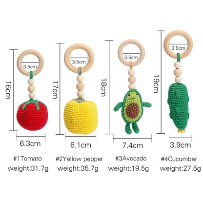 1PC Baby Gym New Mobile Bed Bell Wooden Rattle Fruit Crochet Pendant Newborn Car Seat Jewelry Pendant Kids Toy Gifts Bed Toy