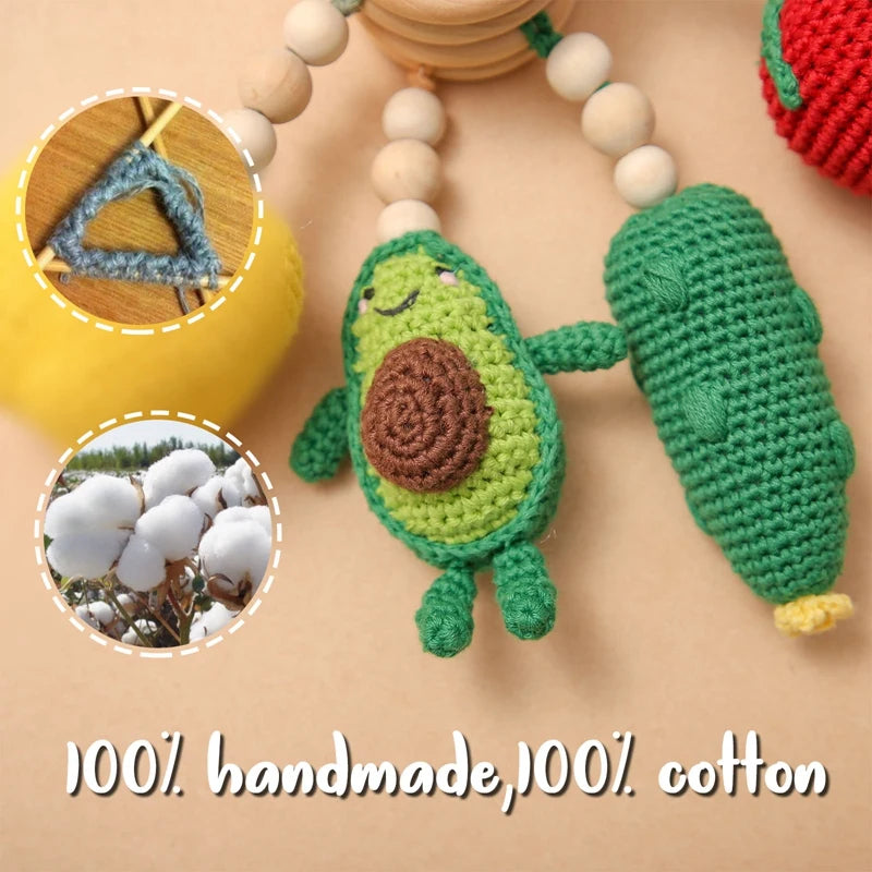 1PC Baby Gym New Mobile Bed Bell Wooden Rattle Fruit Crochet Pendant Newborn Car Seat Jewelry Pendant Kids Toy Gifts Bed Toy