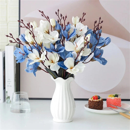 5Forks 20Heads Artificial Silk Flower Bouquet Simulation Magnolia Plant for Home Living Room Decoration Wedding Fake Flowers
