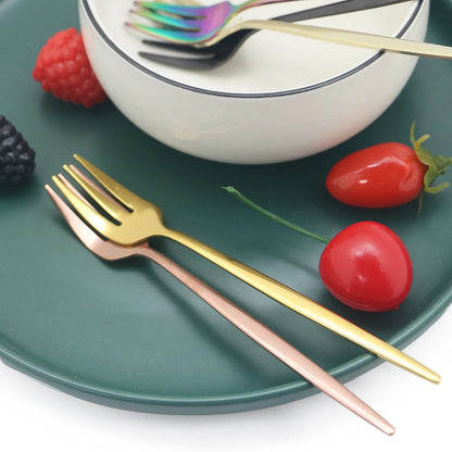 30Pcs Rose Cutlery Set Stainless Steel Dinnerware Set Gold Dinnerware Shiny Flatware Set Dinner Knife Fork Spoon Fruit Cake Fork