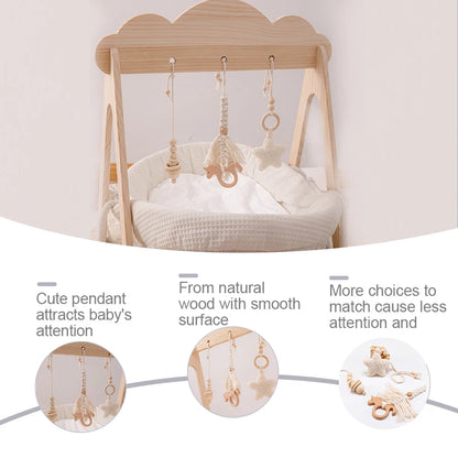 1set Baby Play Gym Wood Bed Bell Clouds Crochet Star Pendant Teething Nursing Stroller Hanging Play Gym 0-12 Months Baby Rattle