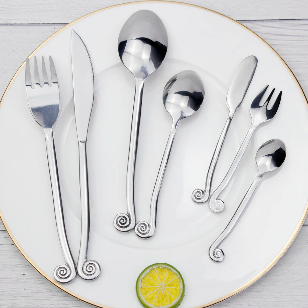 Hot Creative Design Snail Shape Handle Dinnerware Set Forged Craft Stainless Steel Mirror Polish Famous Cutlery Set For Kitchen