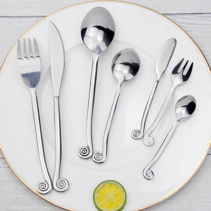 Hot Creative Design Snail Shape Handle Dinnerware Set Forged Craft Stainless Steel Mirror Polish Famous Cutlery Set For Kitchen