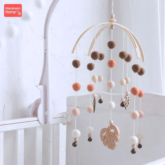 1Pc Baby Wooden Teether Bed Bell Beech Rodent Pendant Wool Ball Rattle Kids Room Bed Hanging Decor Newborn Educational Toy Gifts