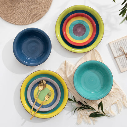 New Vancasso Arco 18-Piece Ceramic Tableware Set Handpainted Spiral and Alternately Colourful Pattern Stoneware Dinner Set for 6