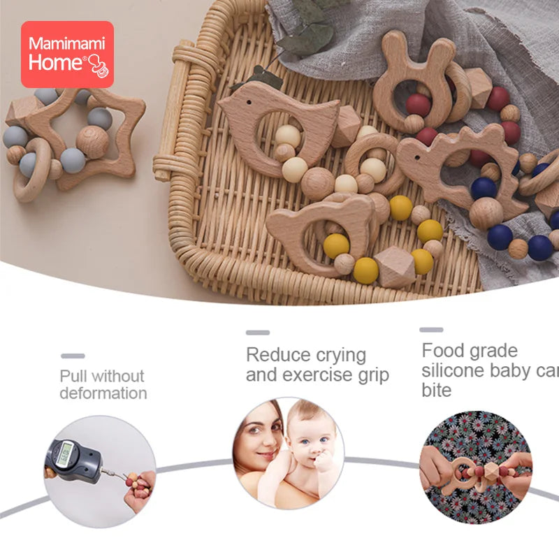 1Pc Baby Wooden Teether Nursing Bracelets Rattle Rings  Beech Wood Star Toy Baby Play Gym Montessori Children's Goods Nurse Gift