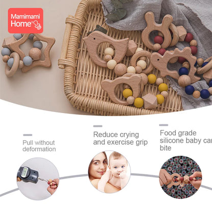 1Pc Baby Wooden Teether Nursing Bracelets Rattle Rings  Beech Wood Star Toy Baby Play Gym Montessori Children's Goods Nurse Gift