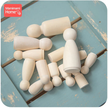 40pc 35mm-65mm Wood Peg Dolls DIY Craft Handmade Unpainted Dolls Wooden Toys For Kids Birthday Gifts Building Blocks