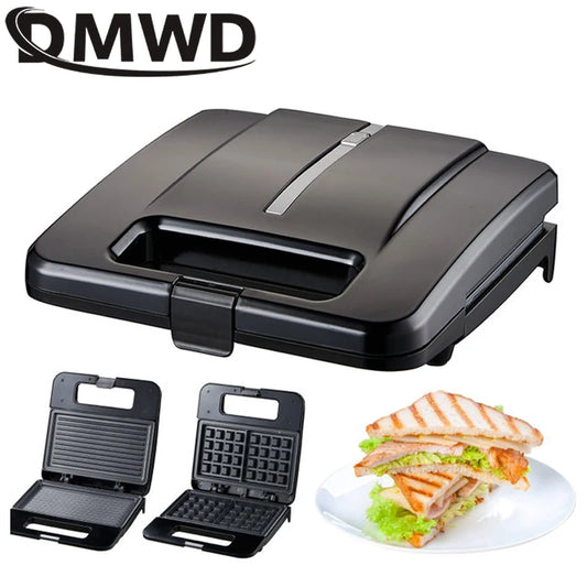 DMWD Multifunctional Electric Sandwich Makers Mini Grilling Panini Plate Waffle Toaster Breakfast Machine Barbecue Oven EU 220V