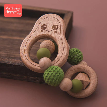 1pc Baby Teether Wooden Avocado Beads Rattle Nursing Bracelet BPA Free Crochet Teething Beads Baby Beech Rattles Nurse Gift Toys