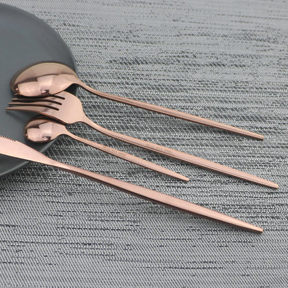 30Pcs Rose Cutlery Set Stainless Steel Dinnerware Set Gold Dinnerware Shiny Flatware Set Dinner Knife Fork Spoon Fruit Cake Fork