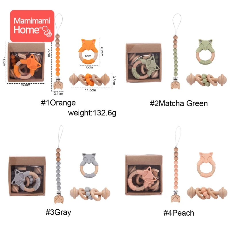 3pcs/set Baby Pacifier Chain Set  Music Rattle Dummy Soother Wooden Clip Holder Silicone Beads Baby Rattles Montessori Toy Kids