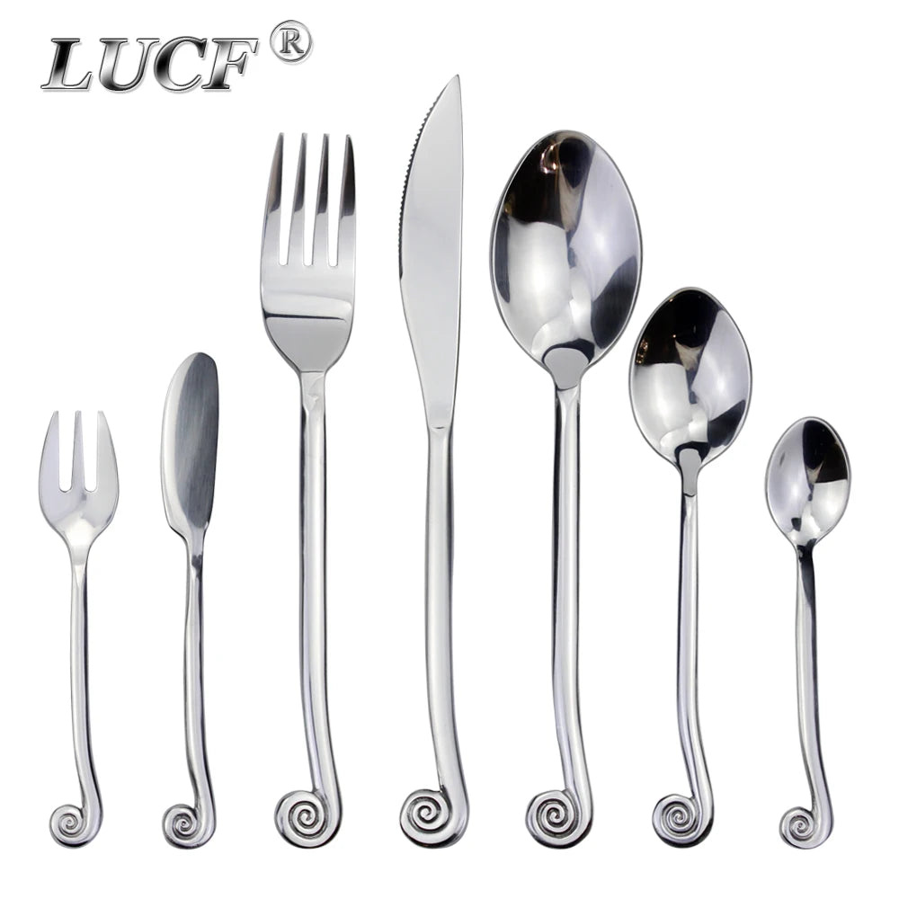 Hot Creative Design Snail Shape Handle Dinnerware Set Forged Craft Stainless Steel Mirror Polish Famous Cutlery Set For Kitchen