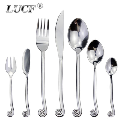 Hot Creative Design Snail Shape Handle Dinnerware Set Forged Craft Stainless Steel Mirror Polish Famous Cutlery Set For Kitchen