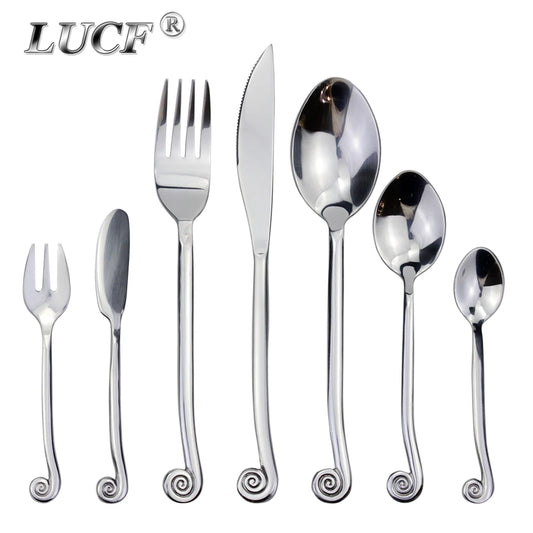 Hot Creative Design Snail Shape Handle Dinnerware Set Forged Craft Stainless Steel Mirror Polish Famous Cutlery Set For Kitchen