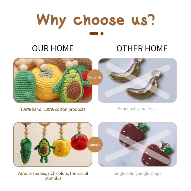 1PC Baby Gym New Mobile Bed Bell Wooden Rattle Fruit Crochet Pendant Newborn Car Seat Jewelry Pendant Kids Toy Gifts Bed Toy
