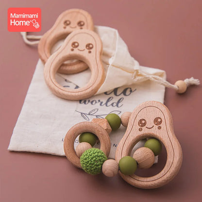 1pc Baby Teether Wooden Avocado Beads Rattle Nursing Bracelet BPA Free Crochet Teething Beads Baby Beech Rattles Nurse Gift Toys