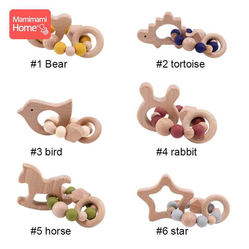 1Pc Baby Wooden Teether Nursing Bracelets Rattle Rings  Beech Wood Star Toy Baby Play Gym Montessori Children's Goods Nurse Gift