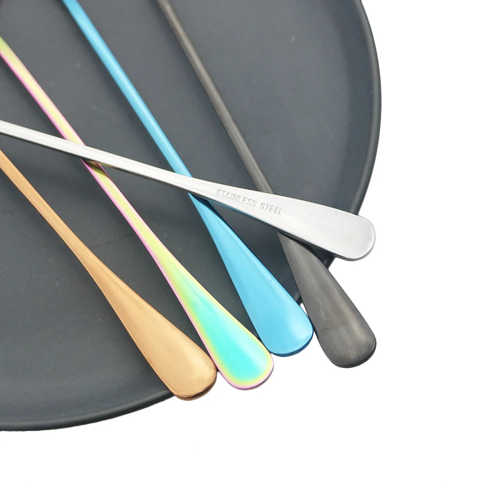 Juice Coffee Stirring Cutlery Set Colorful Rainbow Teaspoon Dinnerware Ice Cream Long Handle Scoop Tableware Set Kitchen Tools