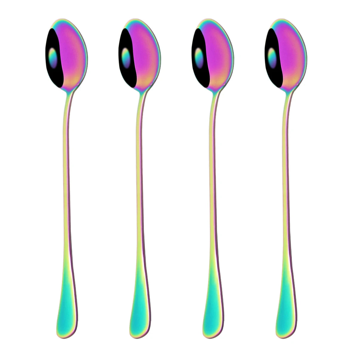 Juice Coffee Stirring Cutlery Set Colorful Rainbow Teaspoon Dinnerware Ice Cream Long Handle Scoop Tableware Set Kitchen Tools