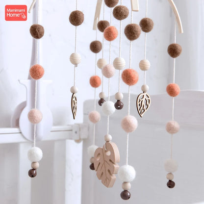 1Pc Baby Wooden Teether Bed Bell Beech Rodent Pendant Wool Ball Rattle Kids Room Bed Hanging Decor Newborn Educational Toy Gifts