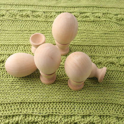 2pc Wooden Egg Cups Easter Egg DIY Unfinished Crafts Smooth Surface Wooden Teething Toys Baby Gifts Wood Painting Blocks Toys