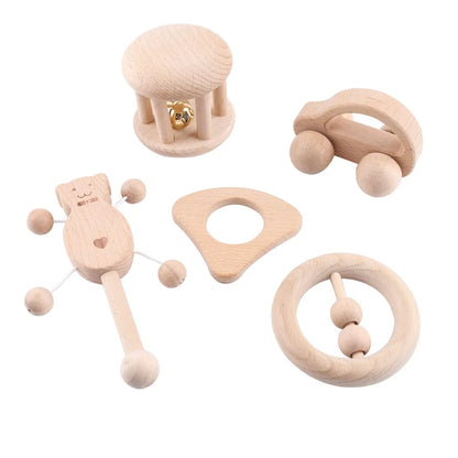 1Set Organic Wooden Teether Car Shape Food Grade Materials Baby Products Nurse Gifts Best Kids Brain Game Toys Building Blocks