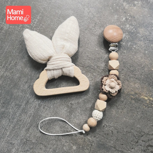 Mamihome Pacifier Chain Pacifier Clip Cacifier Clip Bunny Rattle Sensory Teether Baby Mobile Wooden Baby Toys Wooden Beads