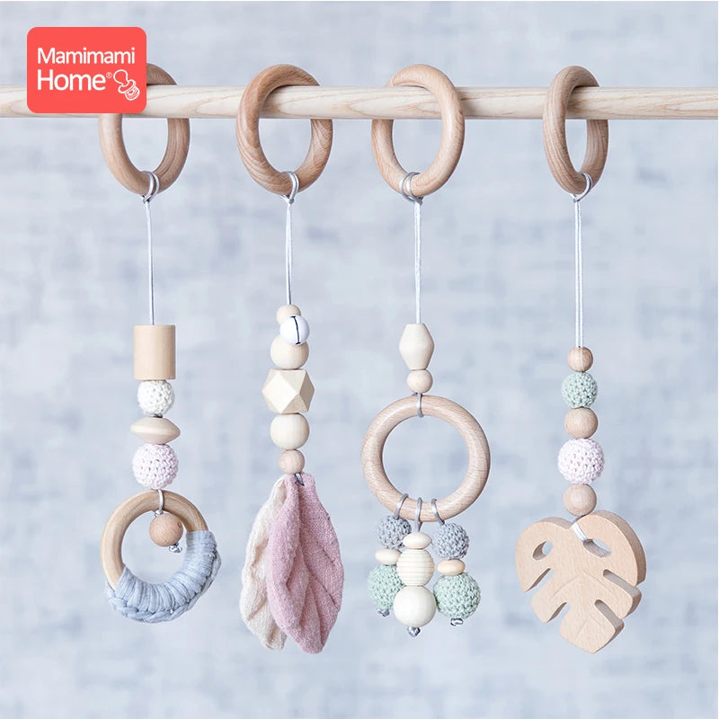 Mamihome Baby Wooden Teether Chain Baby Gym Play Toys Sensory Ring-Pull Beech Rings Wooden Rodent Blank Pendant Children'S Goods