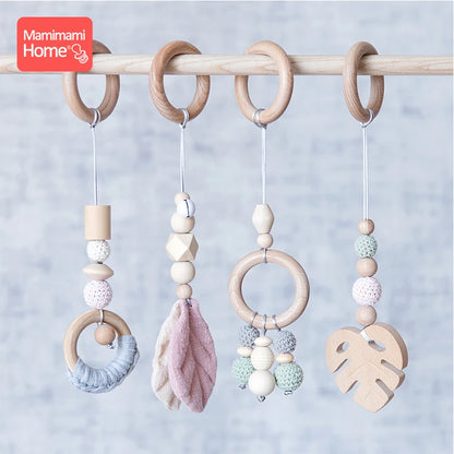 Mamihome Baby Wooden Teether Chain Baby Gym Play Toys Sensory Ring-Pull Beech Rings Wooden Rodent Blank Pendant Children'S Goods
